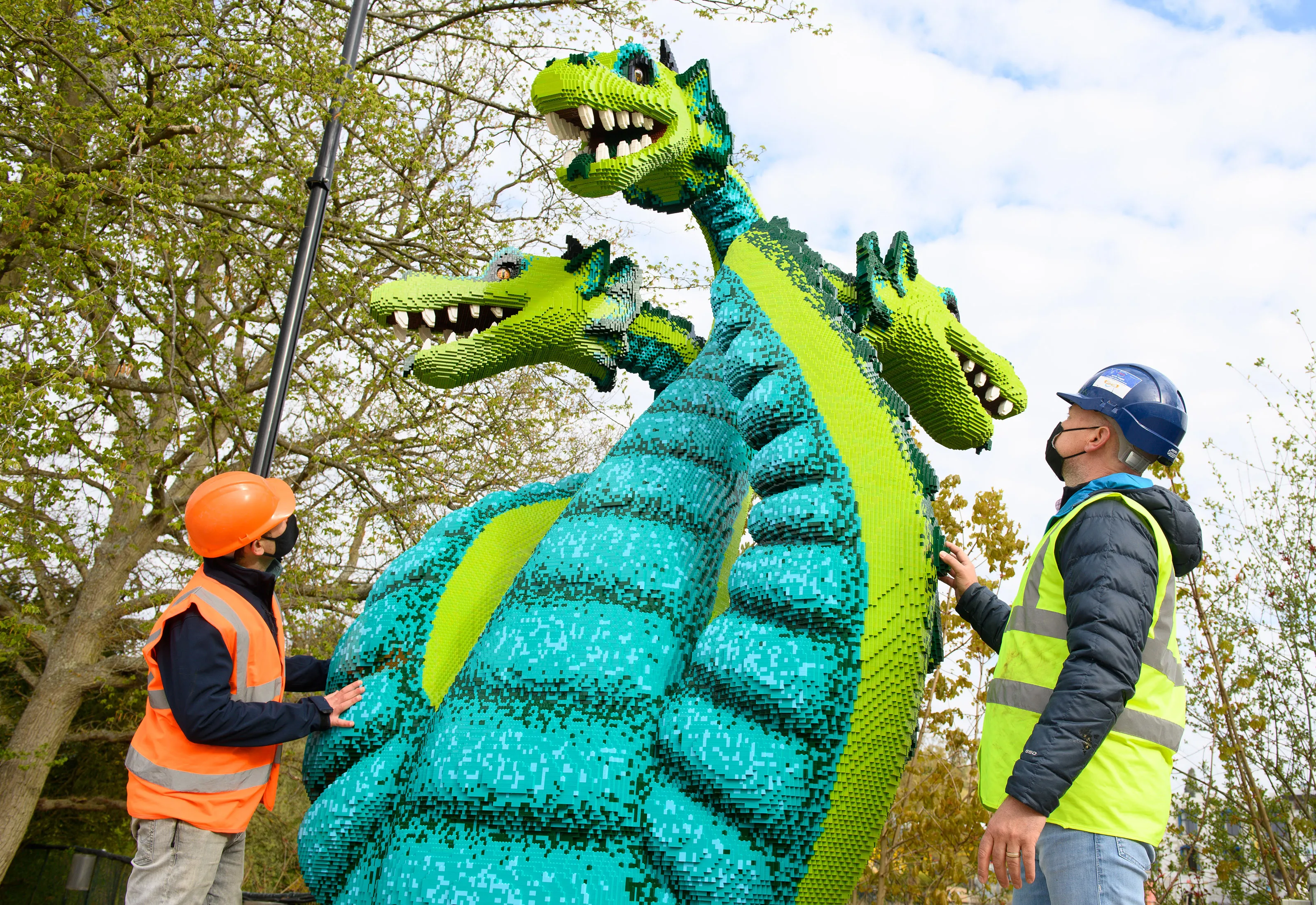 Adding finishing touches to Hydra LEGO Model in LEGO MYTHICA at the LEGOLAND Windsor Resort